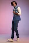 Shop_S&N by Shantnu Nikhil_Blue Faux Leather Camo Quilted Waistcoat _Online_at_Aza_Fashions