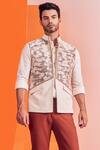 Shop_S&N By Shantnu Nikhil_Off White Cotton, Wool, Viscose, Poly Blend, Faux Embroidered Textured Waistcoat_at_Aza_Fashions