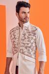 S&N By Shantnu Nikhil_Off White Cotton, Wool, Viscose, Poly Blend, Faux Embroidered Textured Waistcoat_Online_at_Aza_Fashions