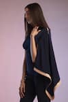 S&N by Shantnu Nikhil_Blue Poly Jersey Plain One Shoulder Asymmetric Top _Online_at_Aza_Fashions