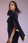 Shop_S&N by Shantnu Nikhil_Blue Poly Jersey Plain One Shoulder Asymmetric Top _Online_at_Aza_Fashions