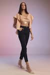 Buy_S&N by Shantnu Nikhil_Pink Poly Blend V Neck Draped Sleeve Crop Top _at_Aza_Fashions