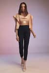 S&N by Shantnu Nikhil_Pink Poly Blend V Neck Draped Sleeve Crop Top _Online_at_Aza_Fashions