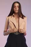 Buy_S&N by Shantnu Nikhil_Pink Poly Blend Embroidered Notched Lapel Collar Short Jacket _Online_at_Aza_Fashions