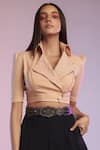 Shop_S&N by Shantnu Nikhil_Pink Poly Blend Embroidered Notched Lapel Collar Short Jacket _Online_at_Aza_Fashions