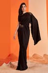 Buy_S&N by Shantnu Nikhil_Black Panther Crepe Embellished Metal Work One Shoulder Saree Gown_at_Aza_Fashions