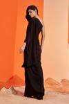 Shop_S&N by Shantnu Nikhil_Black Panther Crepe Embellished Metal Work One Shoulder Saree Gown_at_Aza_Fashions