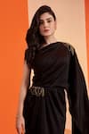 Buy_S&N by Shantnu Nikhil_Black Panther Crepe Embellished Metal Work One Shoulder Saree Gown_Online_at_Aza_Fashions
