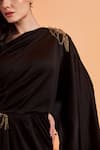 Shop_S&N by Shantnu Nikhil_Black Panther Crepe Embellished Metal Work One Shoulder Saree Gown_Online_at_Aza_Fashions