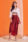 Buy_S&N by Shantnu Nikhil_Maroon Poly Jersey Asymmetric Draped Skirt_at_Aza_Fashions