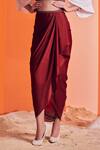 Shop_S&N by Shantnu Nikhil_Maroon Poly Jersey Asymmetric Draped Skirt_at_Aza_Fashions