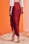 S&N by Shantnu Nikhil_Maroon Poly Jersey Asymmetric Draped Skirt_Online_at_Aza_Fashions