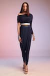 Buy_S&N by Shantnu Nikhil_Blue Sandwash Plain Overlap Draped Pant _at_Aza_Fashions