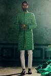 Buy_Shantnu Nikhil_Green Organza Embroidered Sherwani _at_Aza_Fashions