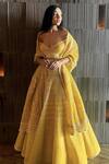 Buy Shantnu Nikhil Yellow Organza Embroidered Lehenga Set at Aza Fashions Buy_Shantnu Nikhil_Yellow Organza Embroidered Lehenga Set_at_Aza_Fashions