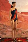 Shivan & Narresh_Multi Color Sustainable Econyl Swimwear Jersey Printed One Shoulder Monokini_Online_at_Aza_Fashions