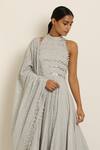 Seema Nanda_Grey Cotton Mul Halter Printed Anarkali  _at_Aza_Fashions