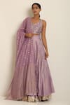 Buy_Seema Nanda_Purple Chanderi Silk V Neck Printed Lehenga Set _at_Aza_Fashions