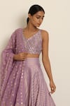 Seema Nanda_Purple Chanderi Silk V Neck Printed Lehenga Set _at_Aza_Fashions