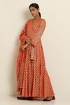 Buy_Seema Nanda_Orange Cotton Mul V Neck Printed Angrakha  _at_Aza_Fashions