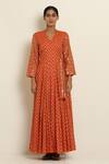Buy_Seema Nanda_Orange Cotton Mul V Neck Printed Angrakha  _Online_at_Aza_Fashions