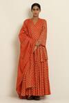 Shop_Seema Nanda_Orange Cotton Mul V Neck Printed Angrakha  _Online_at_Aza_Fashions