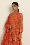 Seema Nanda_Orange Cotton Mul V Neck Printed Angrakha  _at_Aza_Fashions