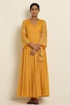 Shop_Seema Nanda_Yellow Cotton Mul V Neck Printed Angrakha  _at_Aza_Fashions