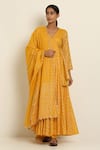 Shop_Seema Nanda_Yellow Cotton Mul V Neck Printed Angrakha  _Online_at_Aza_Fashions
