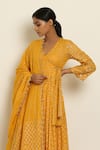 Seema Nanda_Yellow Cotton Mul V Neck Printed Angrakha  _at_Aza_Fashions