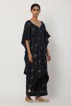 Seema Nanda_Black Chanderi Silk, Lining Cotton Mul Gota Pati Embroidered Kaftan And Pant Set_Online_at_Aza_Fashions