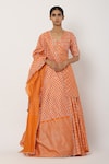Buy_Seema Nanda_Orange Chanderi Silk Printed V Neck Kurta Lehenga Set _at_Aza_Fashions