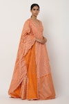 Seema Nanda_Orange Chanderi Silk Printed V Neck Kurta Lehenga Set _Online_at_Aza_Fashions