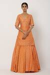 Buy_Seema Nanda_Orange Chanderi Silk Printed V Neck Kurta Lehenga Set _Online_at_Aza_Fashions