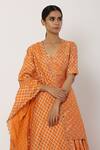 Shop_Seema Nanda_Orange Chanderi Silk Printed V Neck Kurta Lehenga Set _Online_at_Aza_Fashions
