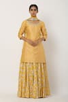 Buy_Seema Nanda_Yellow Chanderi Silk Printed U Neck Kurta Lehenga Set  _at_Aza_Fashions