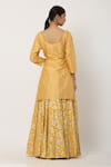 Shop_Seema Nanda_Yellow Chanderi Silk Printed U Neck Kurta Lehenga Set  _at_Aza_Fashions