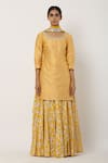 Buy_Seema Nanda_Yellow Chanderi Silk Printed U Neck Kurta Lehenga Set  _Online_at_Aza_Fashions