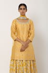 Shop_Seema Nanda_Yellow Chanderi Silk Printed U Neck Kurta Lehenga Set  _Online_at_Aza_Fashions