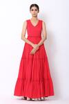 Buy Seema Nanda Red Chanderi Silk, , Lining V Tiered Anarkali With Dupatta Online at Aza Fashions Buy_Seema Nanda_Red Chanderi Silk, , Lining V Tiered Anarkali With Dupatta _Online_at_Aza_Fashions