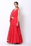 Shop Seema Nanda Red Chanderi Silk, , Lining V Tiered Anarkali With Dupatta Online at Aza Fashions Shop_Seema Nanda_Red Chanderi Silk, , Lining V Tiered Anarkali With Dupatta _Online_at_Aza_Fashions