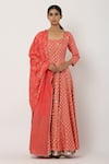 Buy_Seema Nanda_Peach Cotton Mul Printed Halter Anarkali With Dupatta  _at_Aza_Fashions