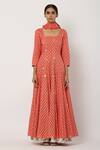 Seema Nanda_Peach Cotton Mul Printed Halter Anarkali With Dupatta  _Online_at_Aza_Fashions