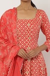 Shop_Seema Nanda_Peach Cotton Mul Printed Halter Anarkali With Dupatta  _Online_at_Aza_Fashions