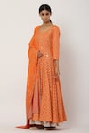 Seema Nanda_Orange Cotton Mul Printed Halter Anarkali With Dupatta  _Online_at_Aza_Fashions