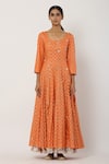 Shop_Seema Nanda_Orange Cotton Mul Printed Halter Anarkali With Dupatta  _Online_at_Aza_Fashions