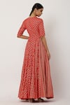 Shop_Seema Nanda_Red , Lining V Neck Overlapped Anarkali Set _at_Aza_Fashions