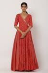 Buy_Seema Nanda_Red , Lining V Neck Overlapped Anarkali Set _Online_at_Aza_Fashions