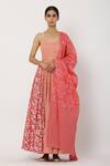 Buy_Seema Nanda_Peach , Lining Round Beaded Strap Anarkali With Dupatta _at_Aza_Fashions