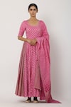 Buy_Seema Nanda_Pink , Lining U Neck Anarkali With Ombre Dupatta _at_Aza_Fashions